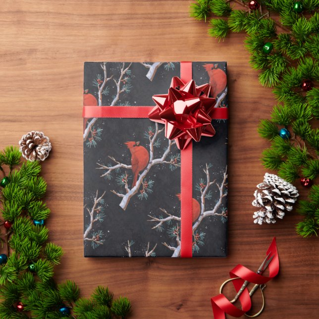 Röd kardinal med Winter Red Berries Presentpapper (Julgåva)