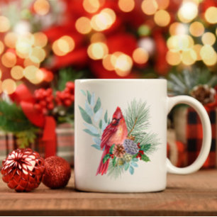 Röd kardinal och julgrå och Gräs Cones Kaffemugg