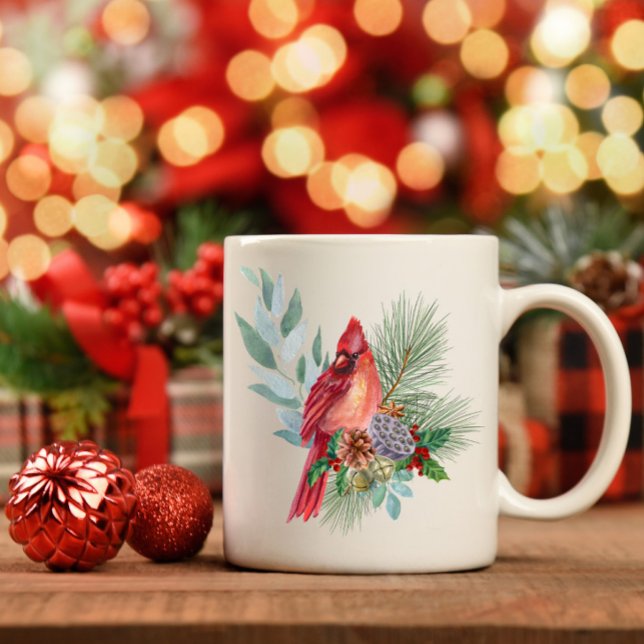 Röd kardinal och julgrå och Gräs Cones Kaffemugg (Skapare uppladdad)