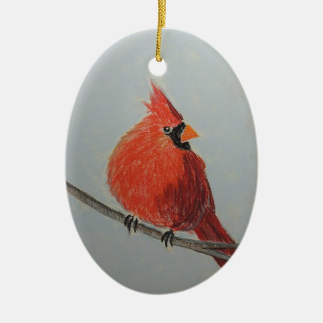 Röd kardinal på Gren i Pastels Ornament (Framsidan)