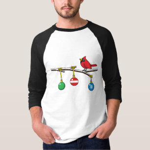 Röd kardinal på julbar gren t shirt