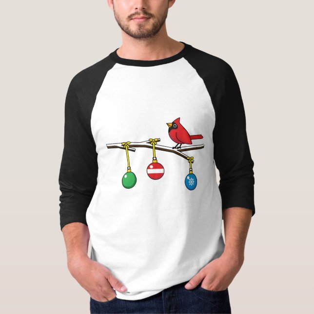 Röd kardinal på julbar gren t shirt (Framsida)