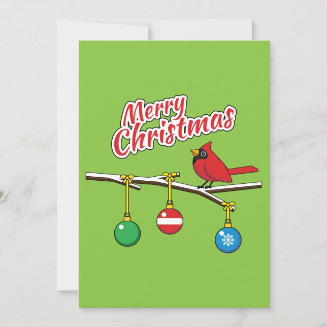 Röd kardinal på julbussen Gren-God jul (Framsida)