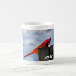 Röd kardinal på Personligen av trästump Kaffemugg