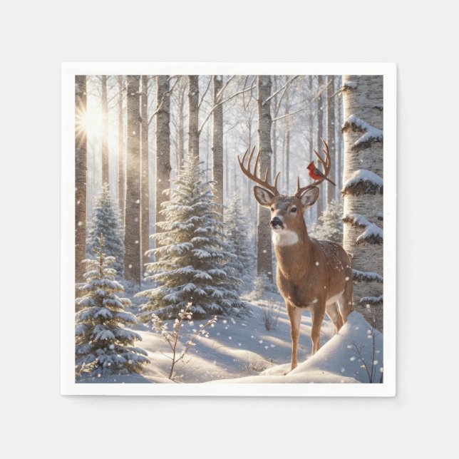 Röd kardinal Perched on a Hjort Antlers Pappersservett (Framsidan)