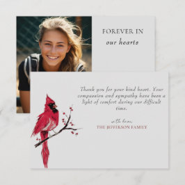 Röd kardinal Photo Funeral Tack ditt kort