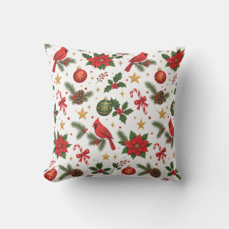 Röd Kardinal Poinsettia Jul Sömlöst Mönster Kudde