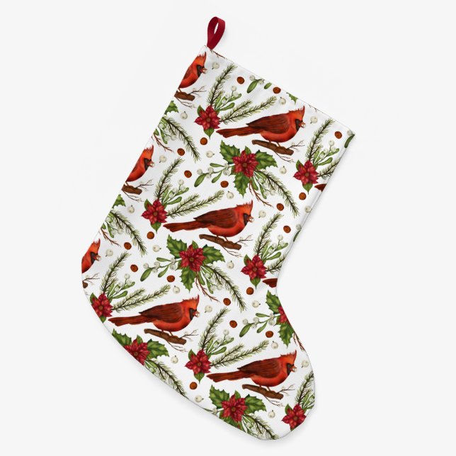 Röd kardinal, stor julklapp julstrumpa (Framsidan (Hängande))