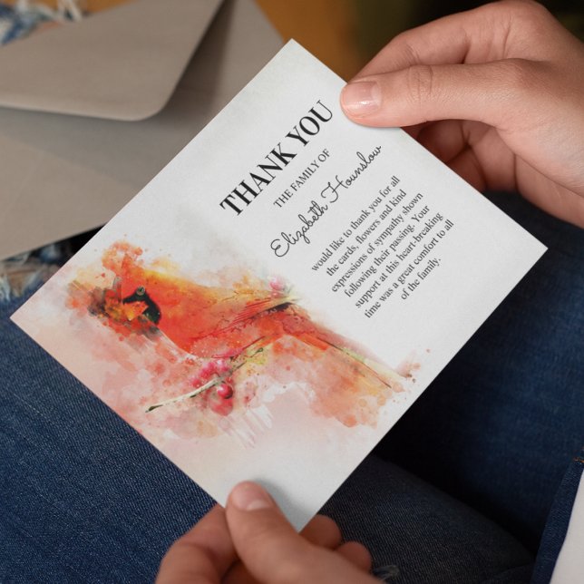 Röd Kardinal Sympati Begravning Tack Kort (Skapare uppladdad)