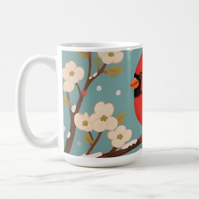 Röd Kardinal Vinter Gren Kaffemugg (Vänster)