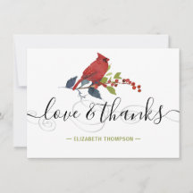 Röd kardinal Watercolor Monogram Kärlek och tack