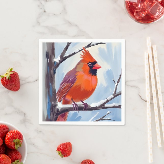 Röd kardinal Winter Watercolor Pappersservett (Insitu)