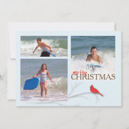 Röd kardinaldubbla sid det MÅNG- fotokortet Julkort