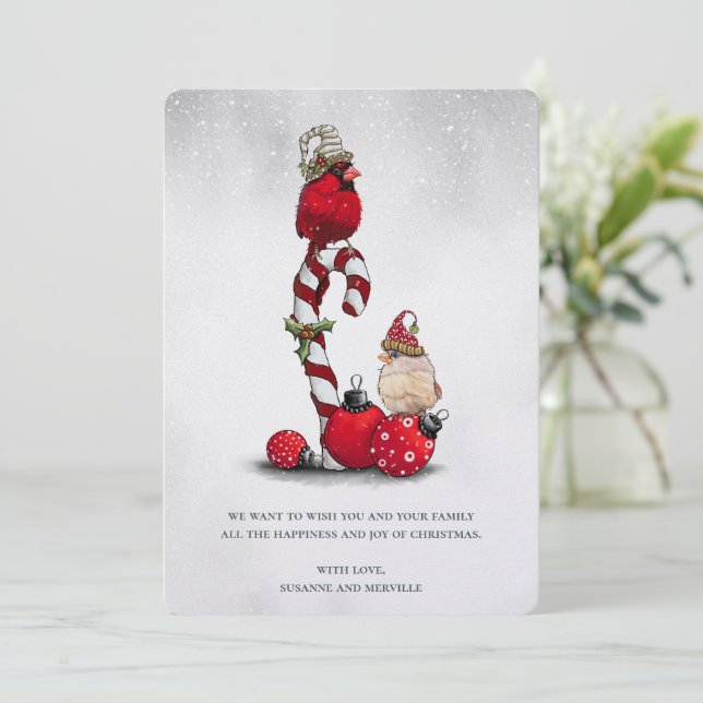 Röd kardinalfågel akvarell vinter jul julkort (Stående Fram)