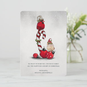 Röd kardinalfågel akvarell vinter jul julkort