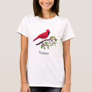 Röd kardinalfågel på trädgren t shirt
