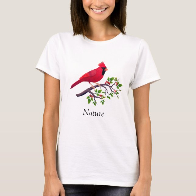 Röd kardinalfågel på trädgren t shirt (Framsida)