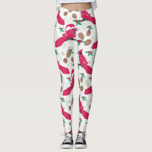 Röd kardinalfågel tomte leggings