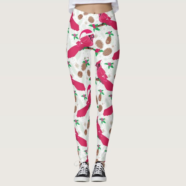 Röd kardinalfågel tomte leggings (Framsida)