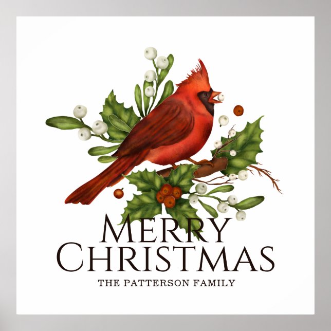 Röd Kardinaljärnek Jul Väggdekoration Poster (Framsidan)