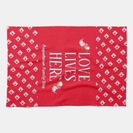 Röd | KÄRLEK LIVAR HÄR | Snyggtens Personlig Kökshandduk