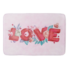Röd Kärlek-text i fet Brev-vattenfärg Badrumsmatta