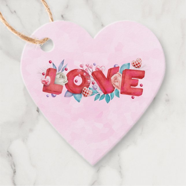 Röd Kärlek-text i fet Brev-vattenfärg Gåvor Etiketter (Framsida)