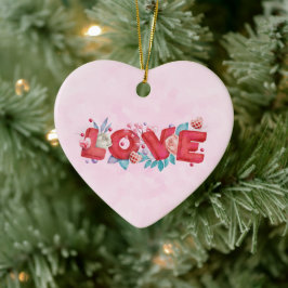 Röd Kärlek-text i fet Brev-vattenfärg Julgransprydnad Keramik