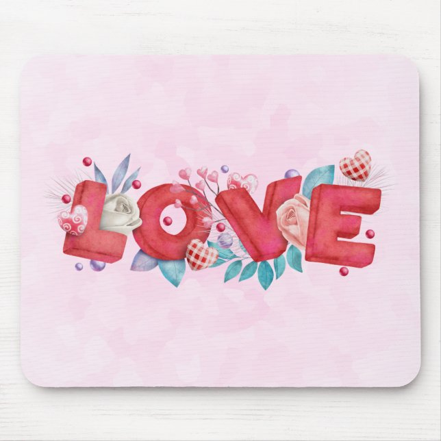 Röd Kärlek-text i fet Brev-vattenfärg Musmatta (Framsidan)