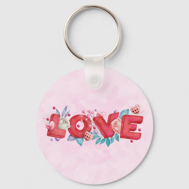 Röd Kärlek-text i fet Brev-vattenfärg Nyckelring (Framsida)