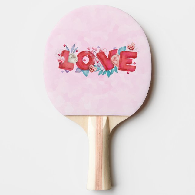 Röd Kärlek-text i fet Brev-vattenfärg Pingisracket (Framsidan)