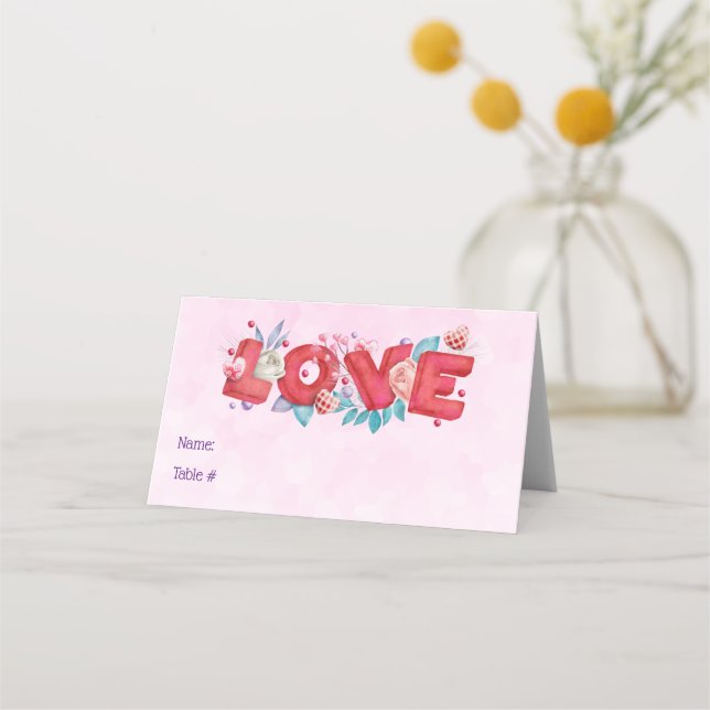 Röd Kärlek-text i fet Brev-vattenfärg Placeringskort (Framsida)