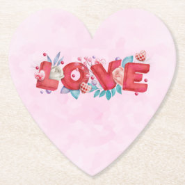 Röd Kärlek-text i fet Brev-vattenfärg Underlägg Papper