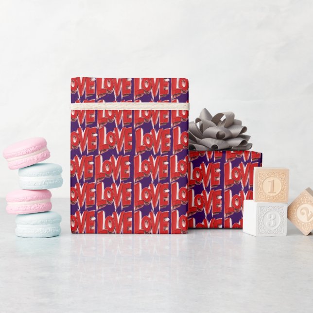 Röd KÄRLEK tryck Alla hjärtans dag Kärlek Inpackni Presentpapper (Baby Shower)
