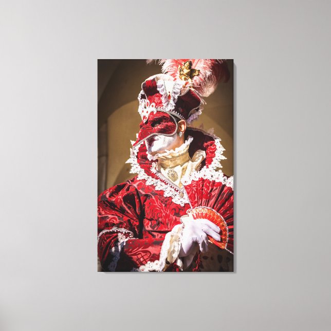 Röd karneval mask i Venedig, Italien Canvastryck (Framsida)