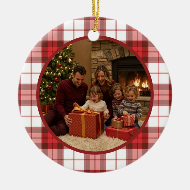 Röd Karo Familjejul Julgransprydnad Keramik (Framsidan)