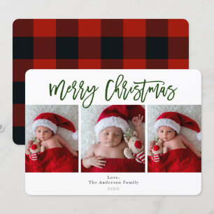 Röd Karo Grön Glad Jul Högtid Foto Inbjudningar