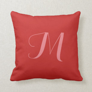 Röd kastkudde enfärgad monogram anpassa kudde