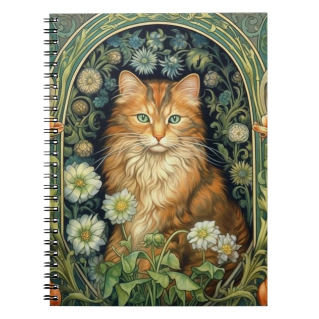 Röd katt i trädgården art nouveau anteckningsbok (Framsidan)
