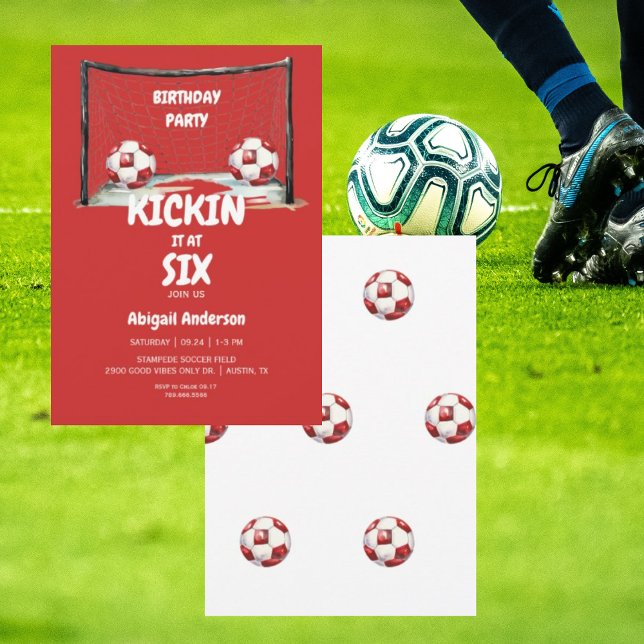 Röd Kickin it Fotboll Födelsedagsfest Inbjudningar (Skapare uppladdad)