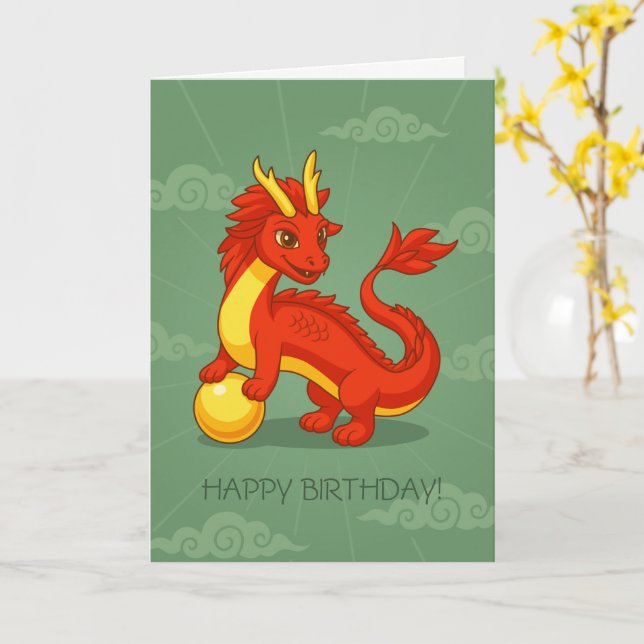 Röd kinesisk dragon Birthday Blank Kort (Gul blomma)