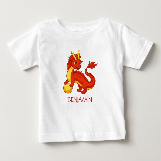 Röd kinesisk drak anpassat namn t shirt (Framsida)