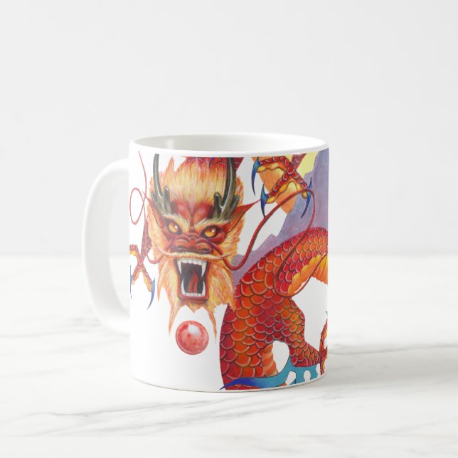 Röd kinesisk drake kaffemugg (Framsida vänster)