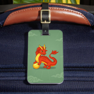 Röd kinesisk drake på grön bagagebricka