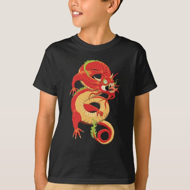 Röd kinesisk drake t shirt (Framsida)