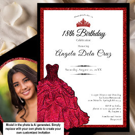 Röd klänning och tiara 18-årsdebut inbjudningar