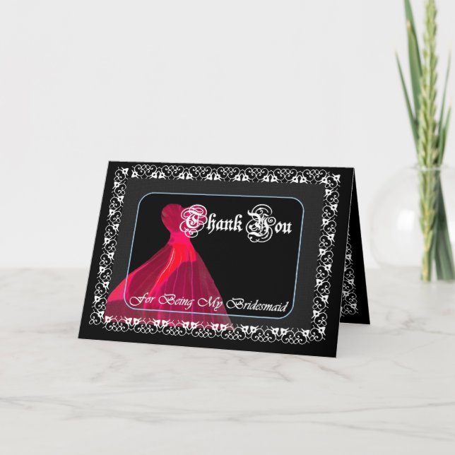 RÖD klänning & spets - TACK Brudtärna Kort (Framsida)