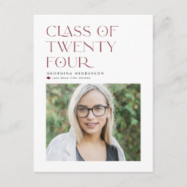 Röd klass 2024 Modern minimalistisk examen Vykort