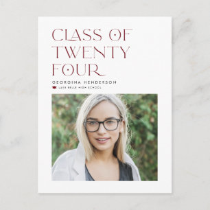 Röd klass 2024 Modern minimalistisk examen Vykort