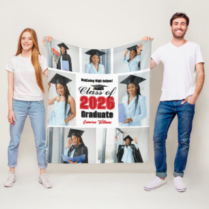 Röd klass 2026-examensfoto collage fleecefilt